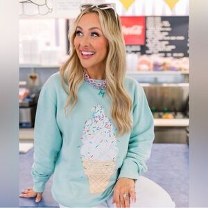 MALLORY ERVIN ICE CREAM CONE w SPRINKLES Mint Green Soft Serve Cone Sweatshirt M